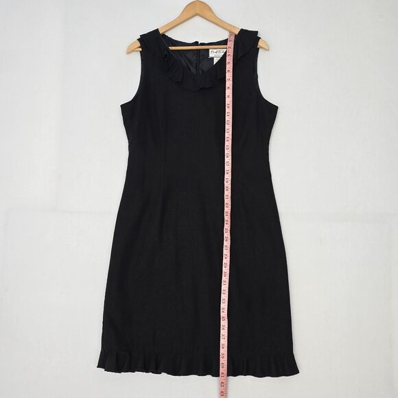 Mary McFadden Collection Womens 12 Black Linen Blend Ruffle Neck Sheath Dress - Picture 14 of 14